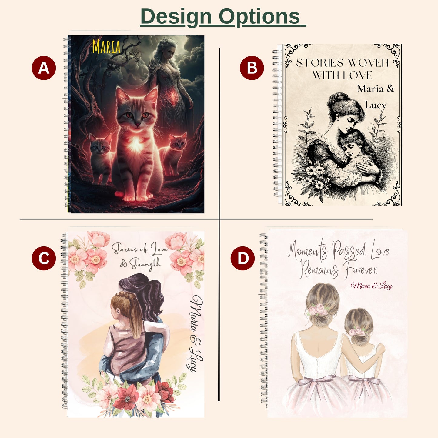 Personalized Spiral Notebook, Custom Name Journal, Floral Diary, Gratitude Journal, Personalized Gift for For Mom Mothers Day Birthday