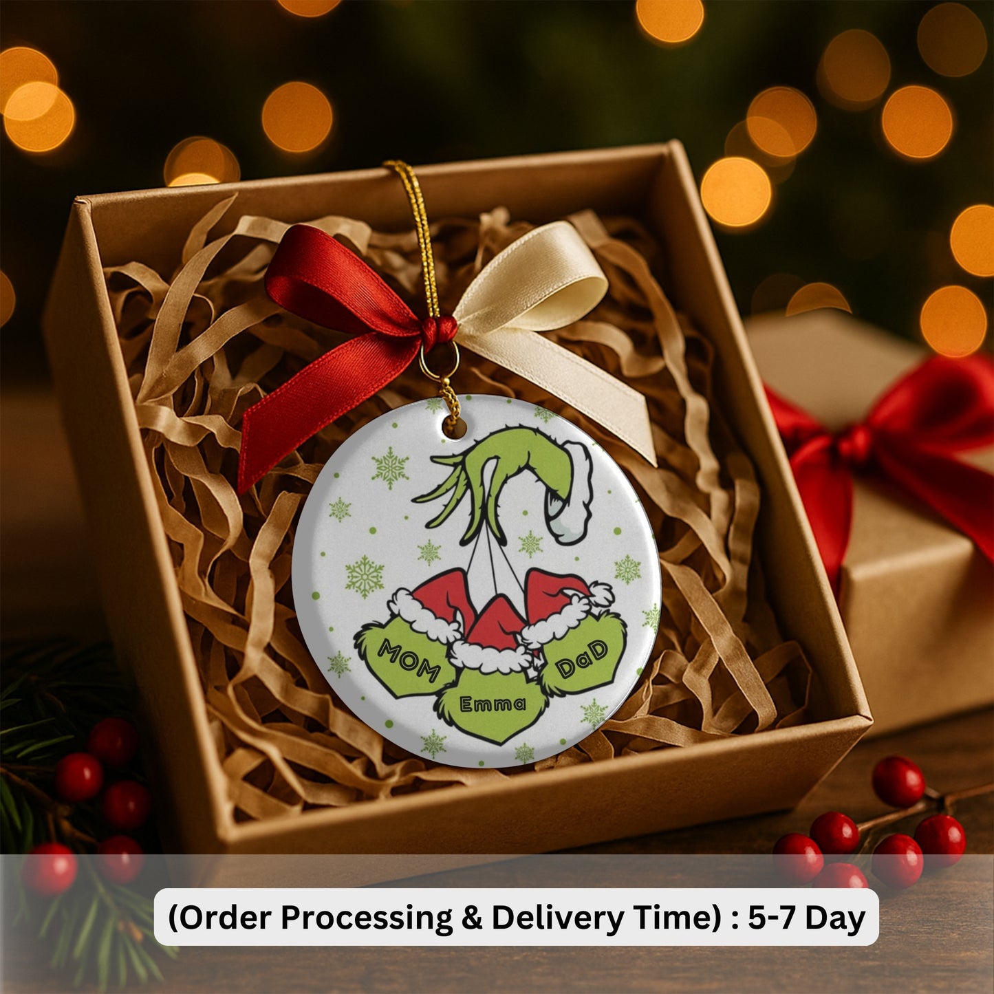 Personalized Family Ornament, Christmas Gift For Family, Family With Names, Christmas Ornament, Custom Family Gift, Grinch Ornament