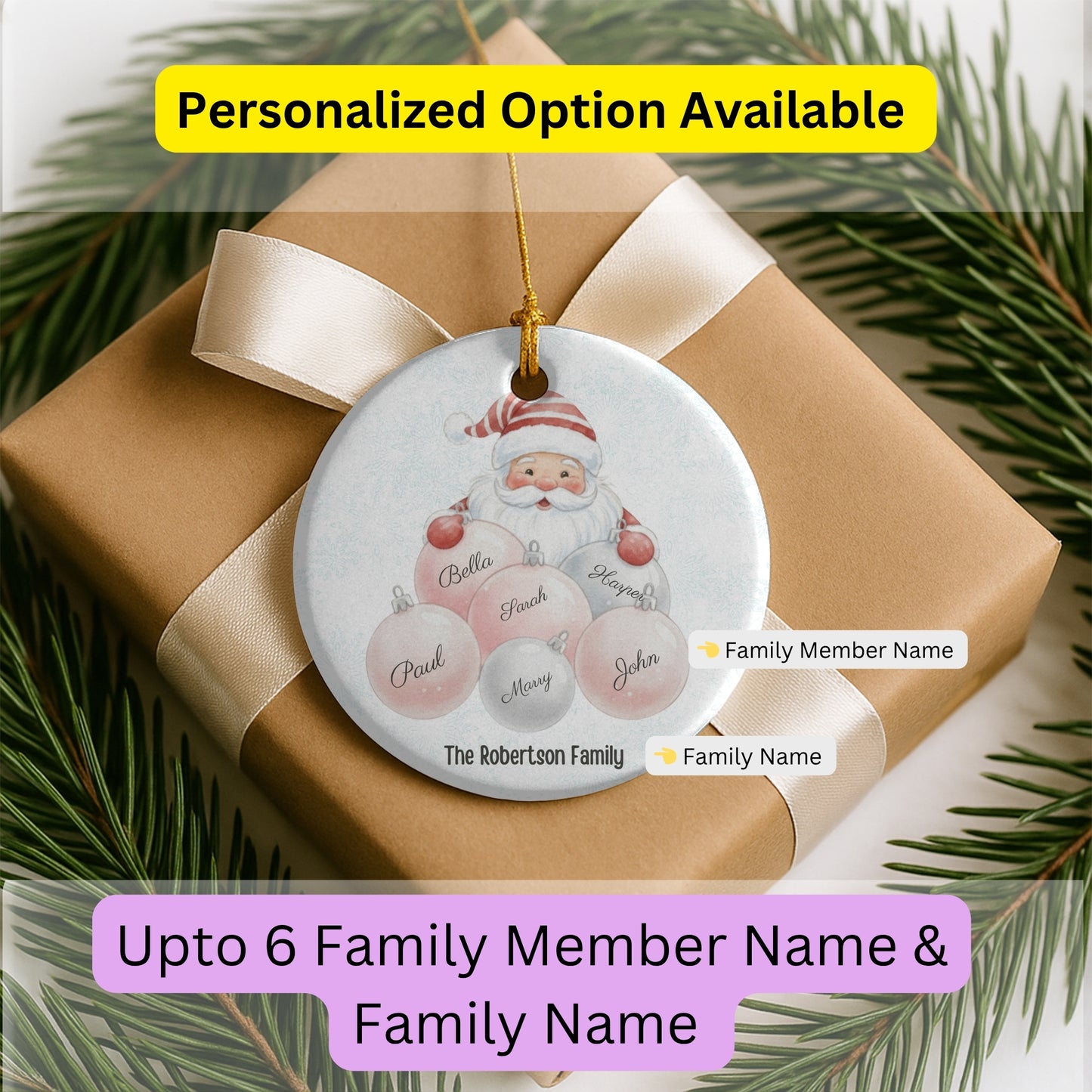 Personalized Family Ornament, Christmas Gift For Family, Family With Names, Christmas Ornament, Santa Ornament, Custom Family Gift
