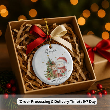 Baby's First Christmas Decoration| Personalised Baby's 1st Christmas Scene Decoration | Keepsake Christmas Bauble Gift Ceramic Ornament
