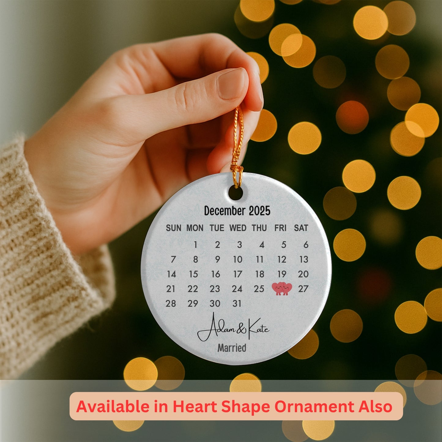 Married Ornament, Wedding Gift, Wedding Date ornament, Heart Calendar, Anniversary Gift, Our First Christmas, Newlywed Gift, Wedding Gift