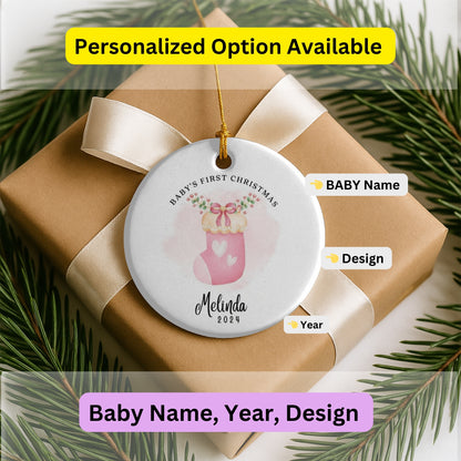 Personalized Baby’s First Christmas Ornament 2025, Custom Ceramic Ornament with Name, Cute Baby Sock Design, Newborn Keepsake Holiday Gifts