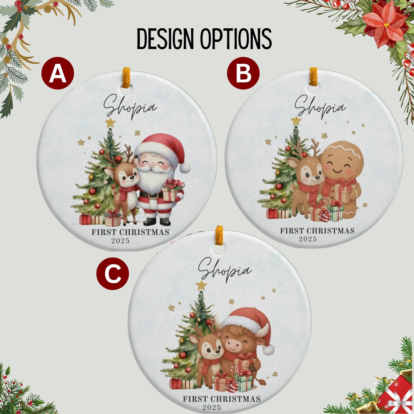 Baby's First Christmas Decoration| Personalised Baby's 1st Christmas Scene Decoration | Keepsake Christmas Bauble Gift Ceramic Ornament