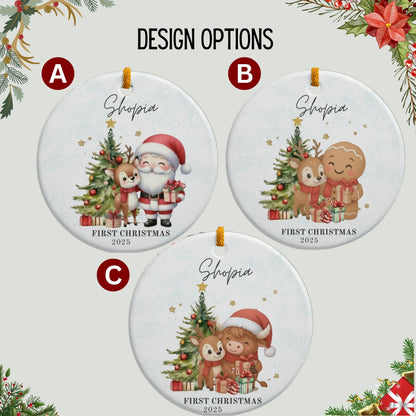 Baby's First Christmas Decoration| Personalised Baby's 1st Christmas Scene Decoration | Keepsake Christmas Bauble Gift Ceramic Ornament