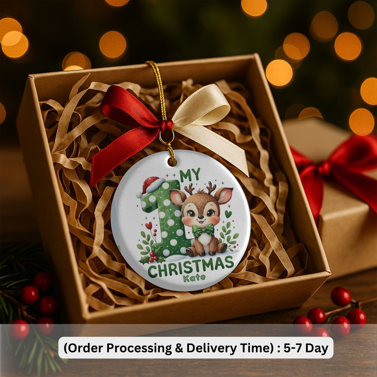 Baby's First Christmas Decoration| Personalised Baby's 1st Christmas Scene Decoration | Keepsake Christmas Santa Gift Ceramic Ornament