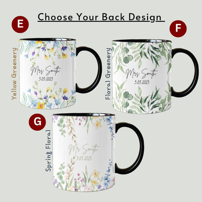 Personalised Wedding gift Mr & Mrs Bride Groom Just Married Gift Mug Greenery Wreath Gift set Ceramic Mug Tea mug coffee Mug Gift mug