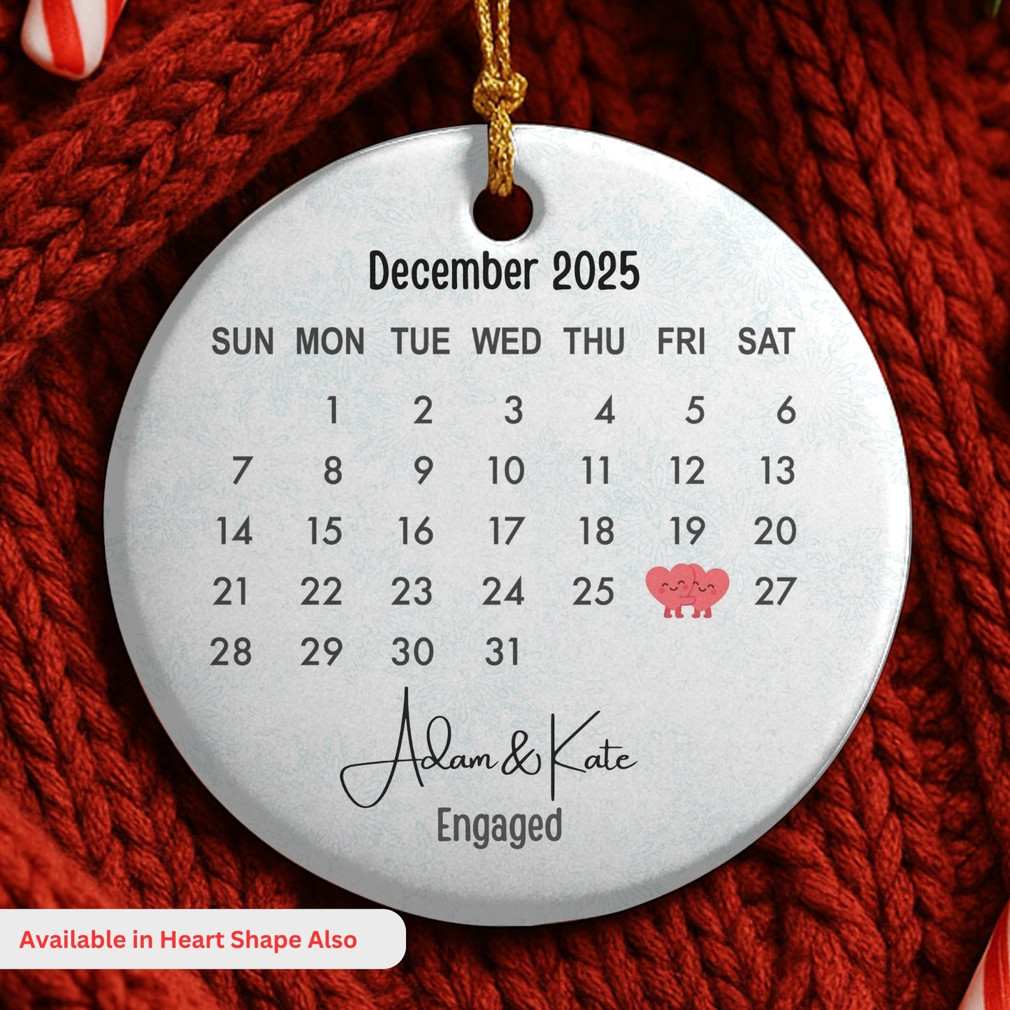 Engagement Day Keepsake Ornament Engagement Announcement Personalized Calendar with Names Engaged Couple Ceramic Ornament Gift for Daughter.