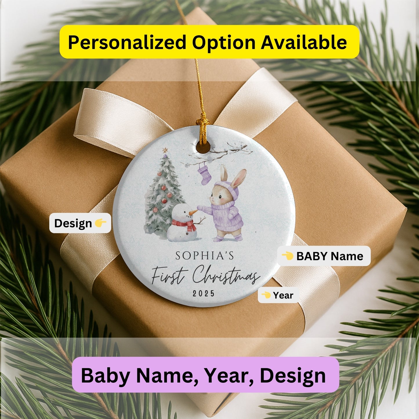 Personalized Baby’s First Christmas Ornament, Custom Newborn Keepsake Gift, Baby Girl or Boy Gift, Baby Girl Ornament