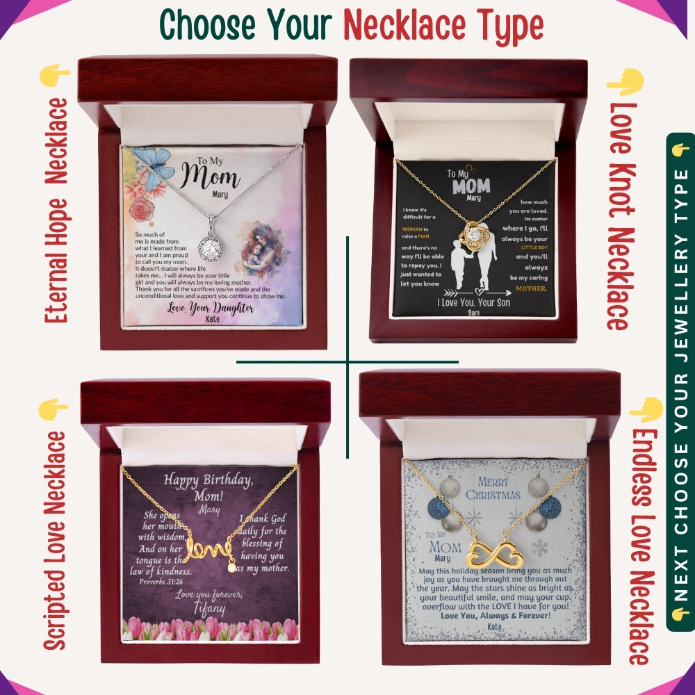 "To My Beloved Mom" – With Endless Love, Necklace With Personalized Message Card