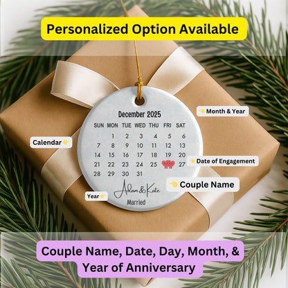 Married Ornament, Wedding Gift, Wedding Date ornament, Heart Calendar, Anniversary Gift, Our First Christmas, Newlywed Gift, Wedding Gift