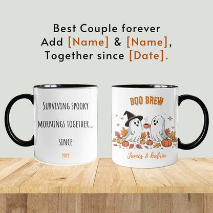 Couple Halloween Mug, Boo Brew Ceramic Mug, Custom Couple Boo Mug, Couple Halloween Cup, Anniversary Gift, Couple Gifts, Fall Mug
