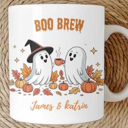 Couple Halloween Mug, Boo Brew Ceramic Mug, Custom Couple Boo Mug, Couple Halloween Cup, Anniversary Gift, Couple Gifts, Fall Mug