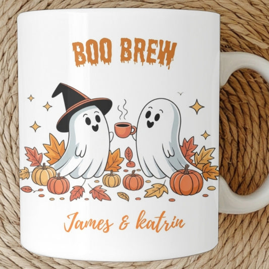 Couple Halloween Mug, Boo Brew Ceramic Mug, Custom Couple Boo Mug, Couple Halloween Cup, Anniversary Gift, Couple Gifts, Fall Mug