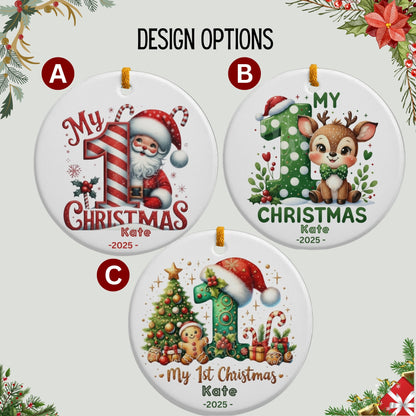 Baby's First Christmas Decoration| Personalised Baby's 1st Christmas Scene Decoration | Keepsake Christmas Santa Gift Ceramic Ornament