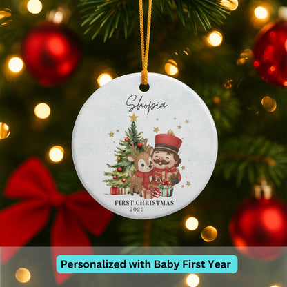 Baby's First Christmas Decoration| Personalised Baby's 1st Christmas Scene Decoration | Keepsake Christmas Bauble Gift Ceramic Ornament