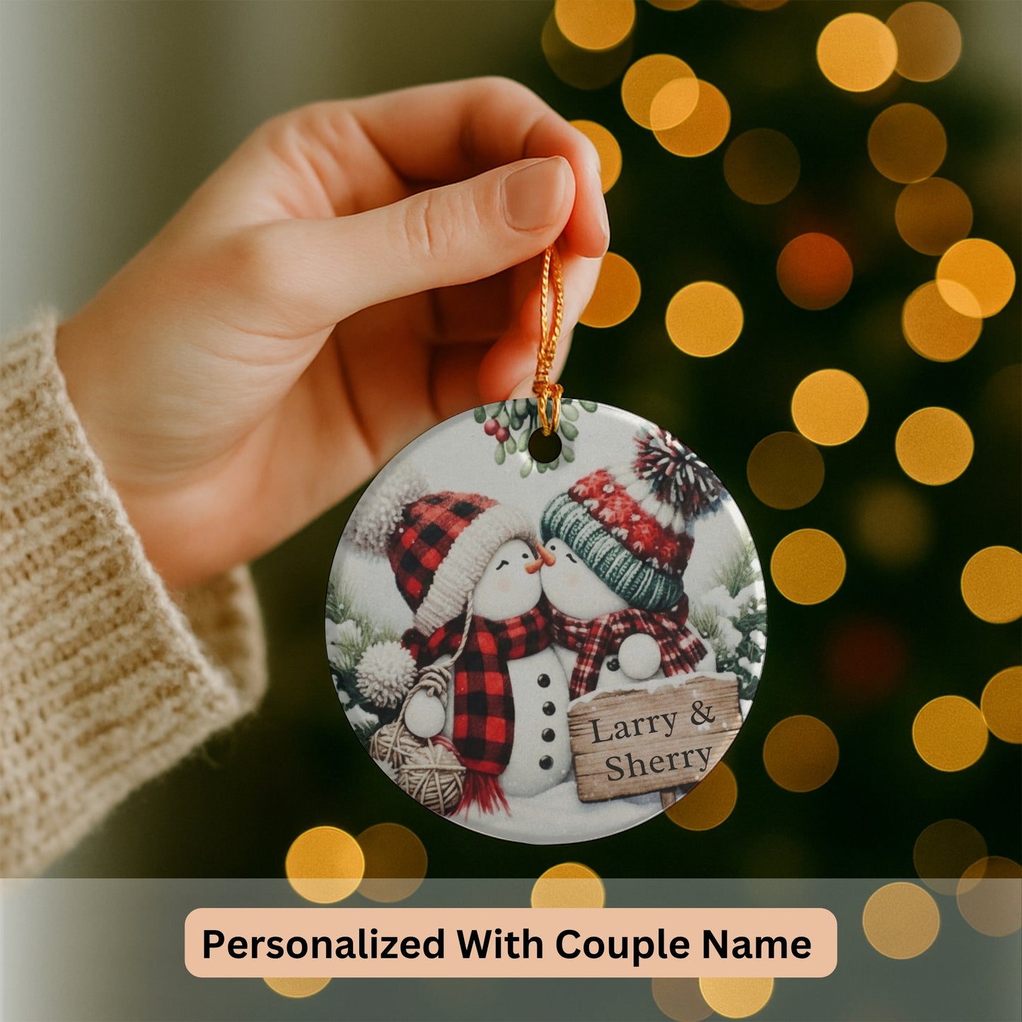 Personalized Kissing Snowman Couple Ornament, Snowman Newlywed Wedding Ornament, Add Any Name Any Year, Engagement Gift, Keepsake Ornament