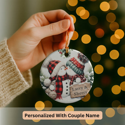 Personalized Kissing Snowman Couple Ornament, Snowman Newlywed Wedding Ornament, Add Any Name Any Year, Engagement Gift, Keepsake Ornament