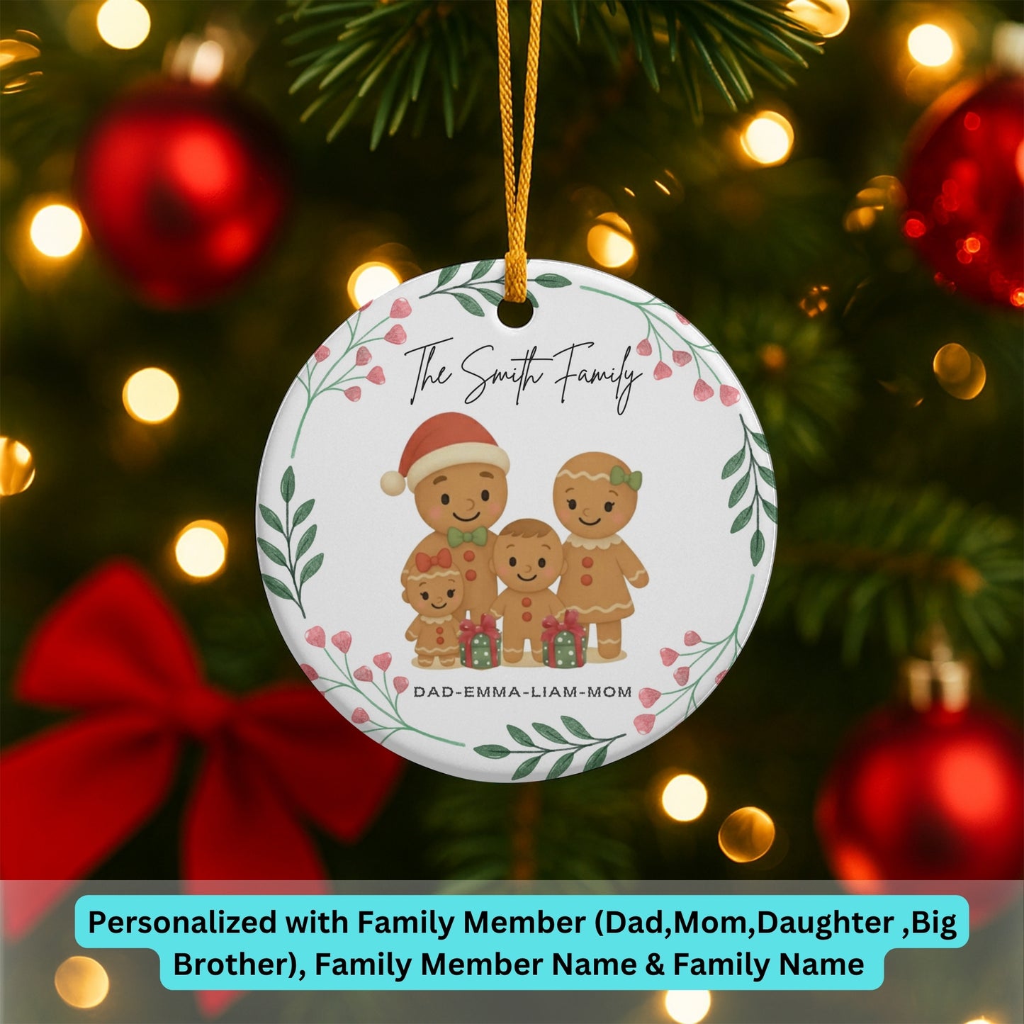 Personalized Family Ornament, Christmas Gift For Family, Family With Names,Christmas Ornament, Custom Family Gift, Custom Gingerbread Family