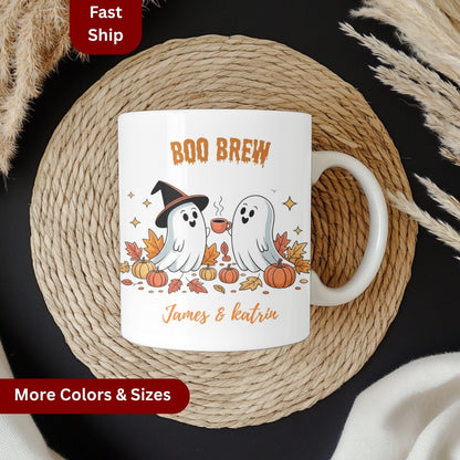 Couple Halloween Mug, Boo Brew Ceramic Mug, Custom Couple Boo Mug, Couple Halloween Cup, Anniversary Gift, Couple Gifts, Fall Mug