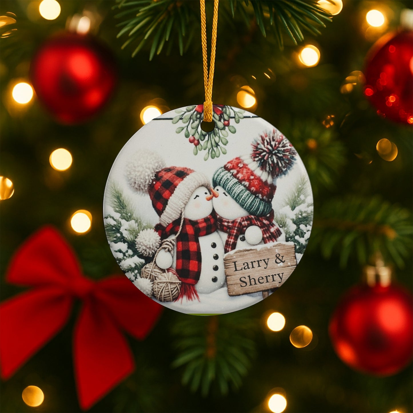 Personalized Kissing Snowman Couple Ornament, Snowman Newlywed Wedding Ornament, Add Any Name Any Year, Engagement Gift, Keepsake Ornament