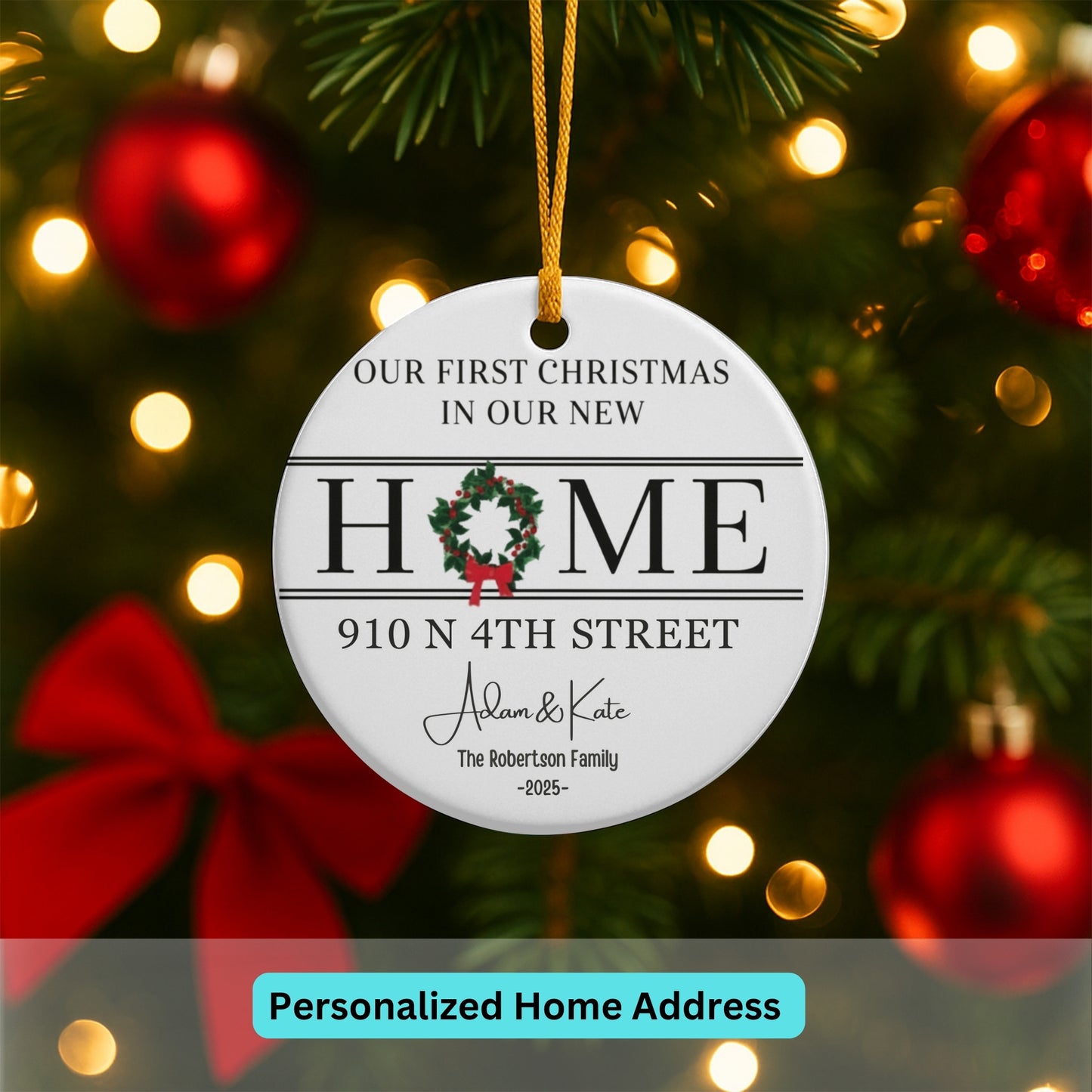New Home Ornament - New Home Christmas Ornament 2025 - Realtor Closing Gift - Wreath New House Ornament