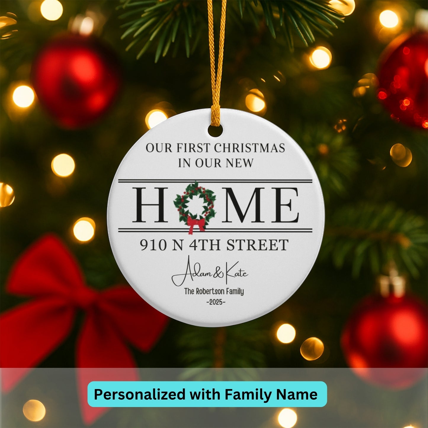 New Home Ornament - New Home Christmas Ornament 2025 - Realtor Closing Gift - Wreath New House Ornament