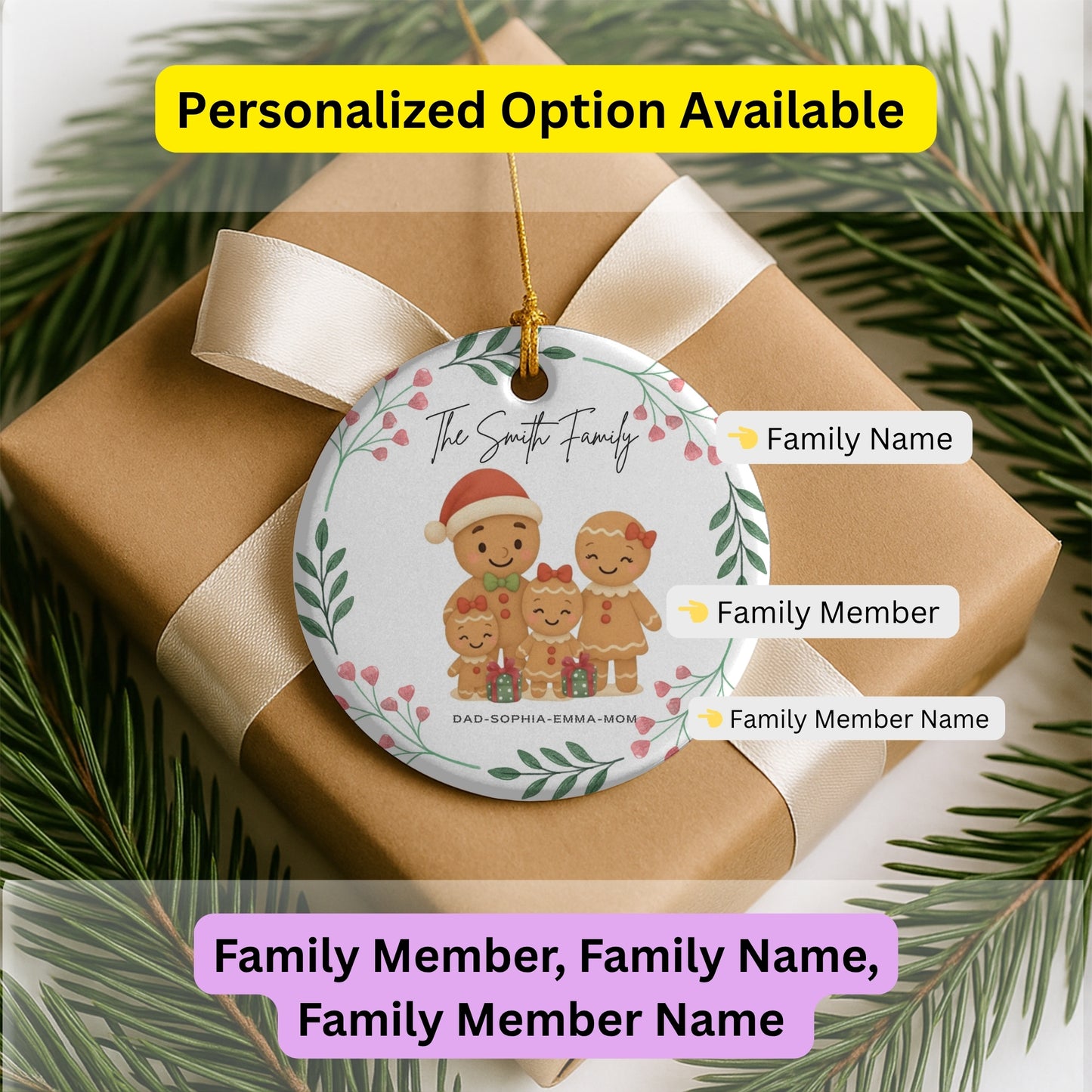 Personalized Family Ornament, Christmas Gift For Family, Family With Names,Christmas Ornament, Custom Family Gift, Custom Gingerbread Family