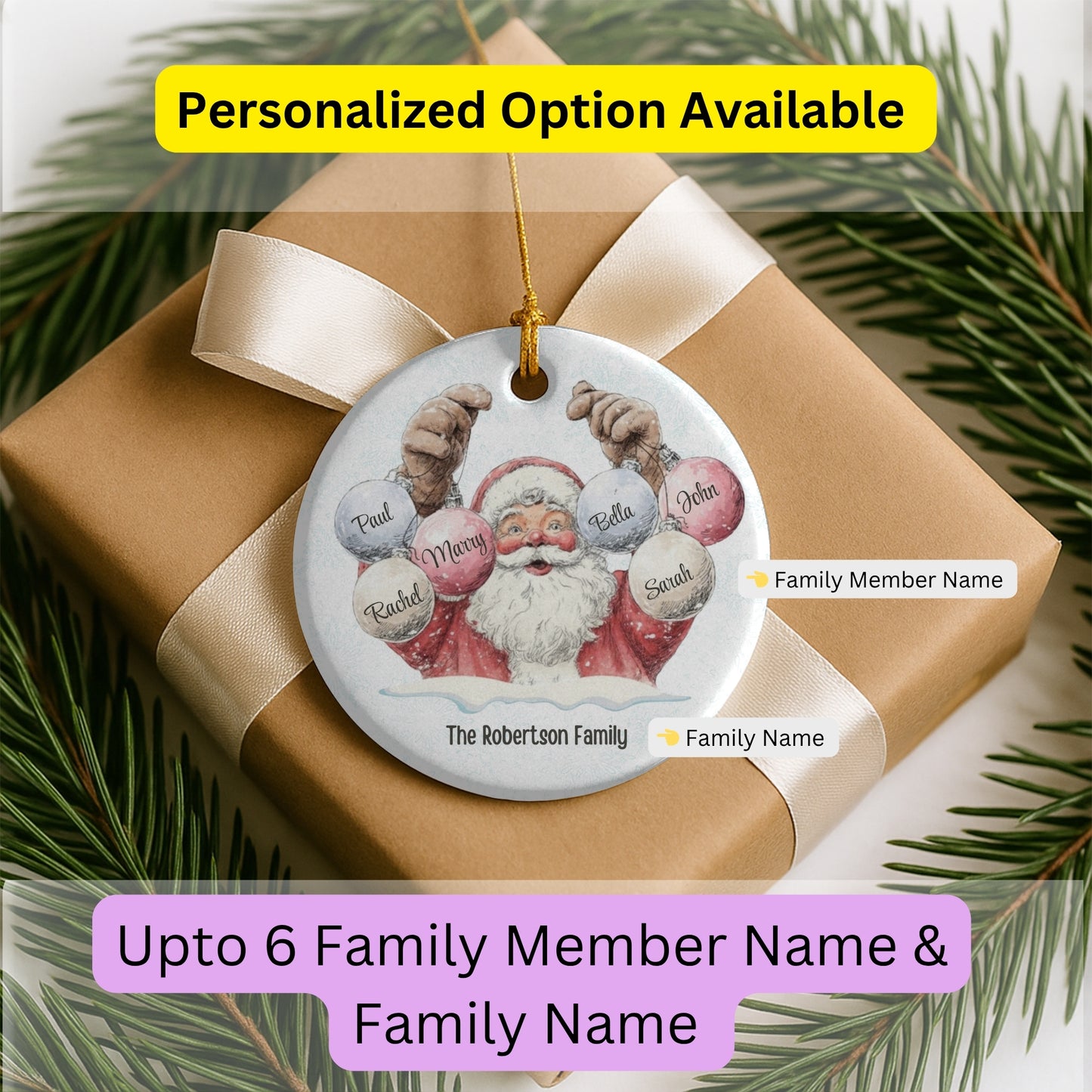 Personalized Family Ornament, Christmas Gift For Family, Family With Names, Christmas Ornament, Custom Family Gift, Santa Ornament