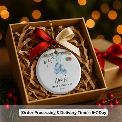 Babys First Christmas Ornament 2025, Personalized Baby Boy First Christmas Ornament, Baby Boy Baby Shower Gift, Baby's Family Keepsake