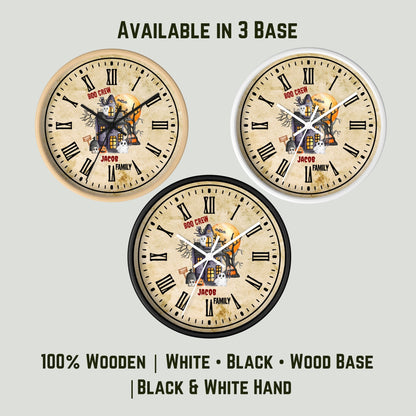 Personalized Halloween Wooden Wall Clock – Haunted House Ghost Boo Crew Family Name Clock, Spooky Fall Home Decor, Custom Gift