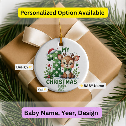 Baby's First Christmas Decoration| Personalised Baby's 1st Christmas Scene Decoration | Keepsake Christmas Santa Gift Ceramic Ornament