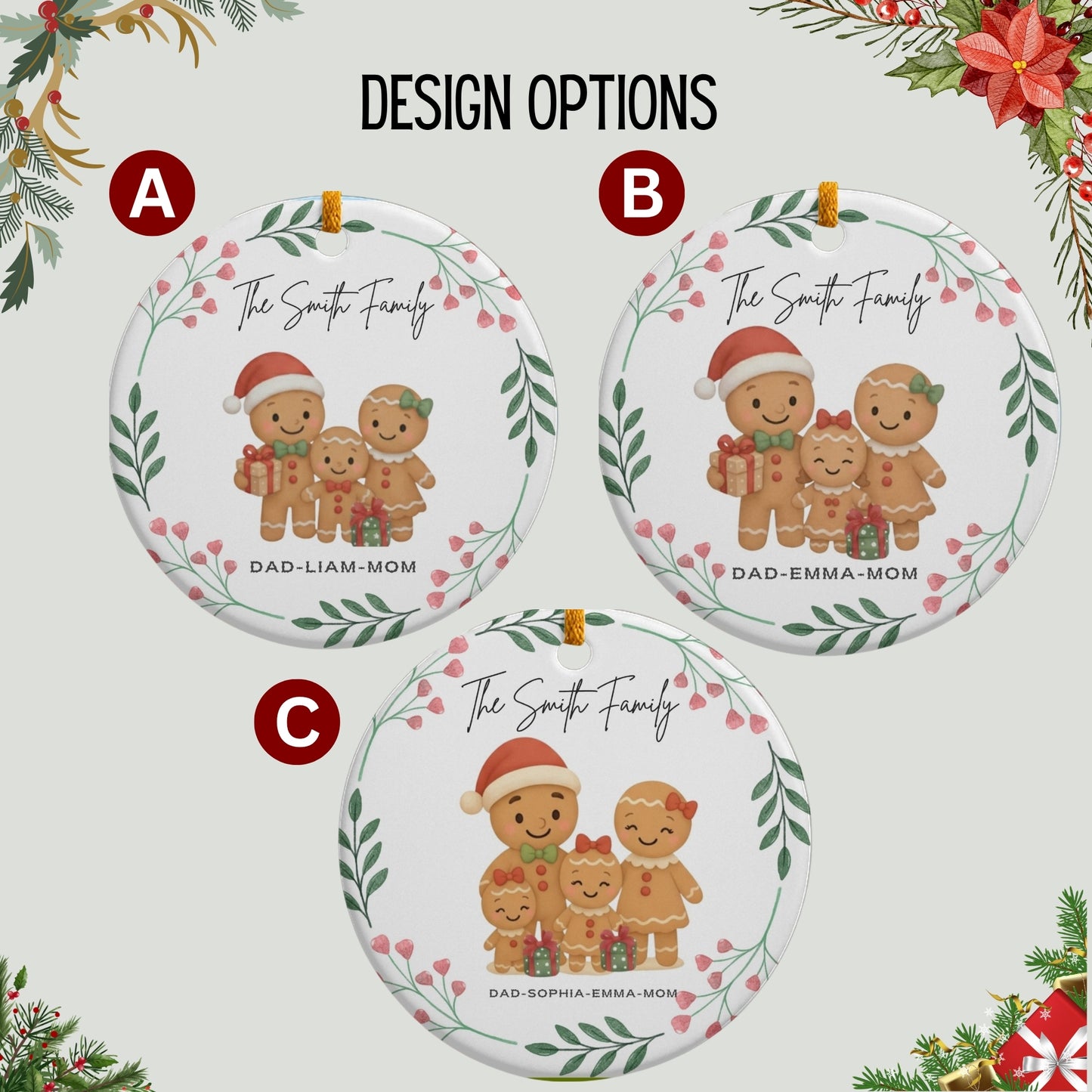 Personalized Family Ornament, Christmas Gift For Family, Family With Names,Christmas Ornament, Custom Family Gift, Custom Gingerbread Family