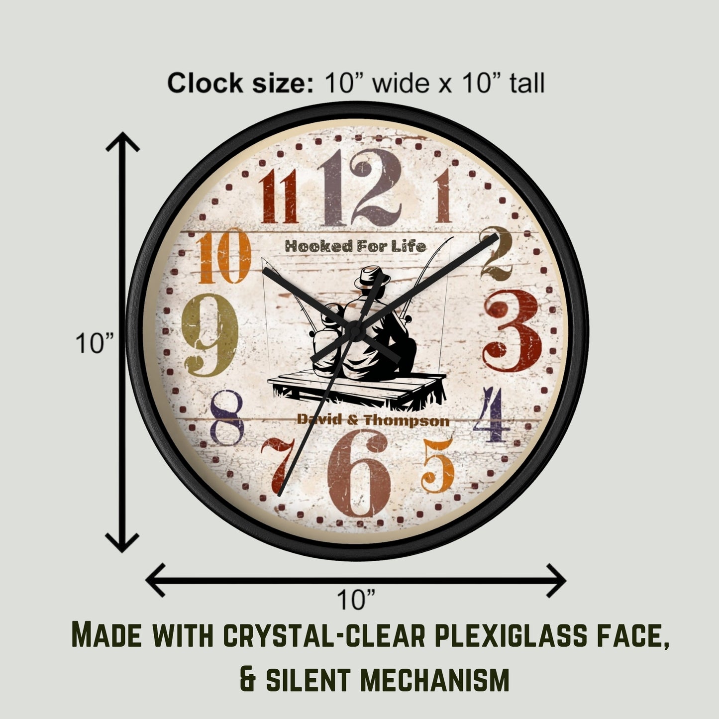 Personalized Father Son Fishing Wall Clock – Rustic Wooden Clock, Hooked for Life Gift, Custom Names, Dad & Son Keepsake, Father’s Day Gift