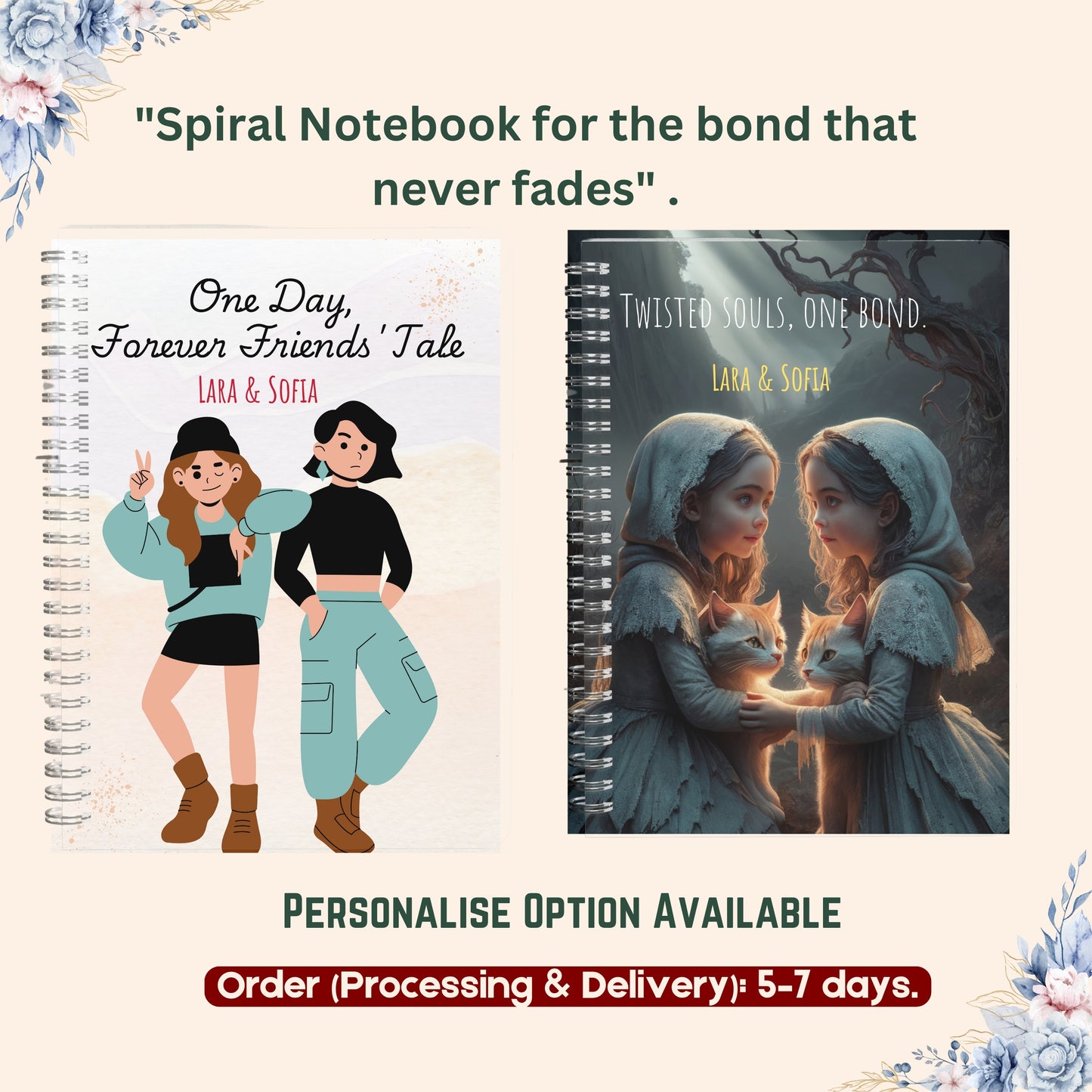 Personalized Bestie Spiral Notebook, Custom Best Friend Gift, BFF Birthday Present, Friendship Notebook, Gift for Bestie