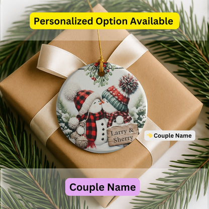 Personalized Kissing Snowman Couple Ornament, Snowman Newlywed Wedding Ornament, Add Any Name Any Year, Engagement Gift, Keepsake Ornament