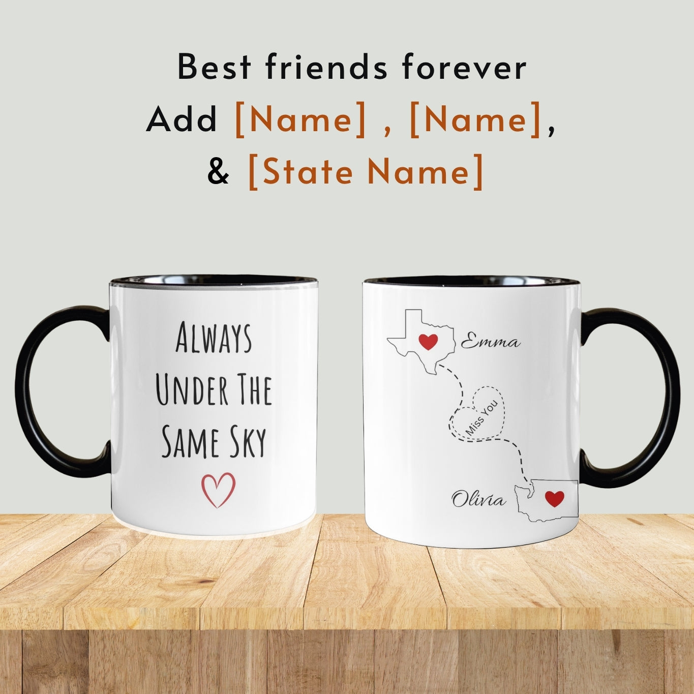 Long Distance Friend Mug, Personalized Long Distance Friend Gift for Best Friends Birthday Gifts, Custom Bestie Friendship Coffee Cup
