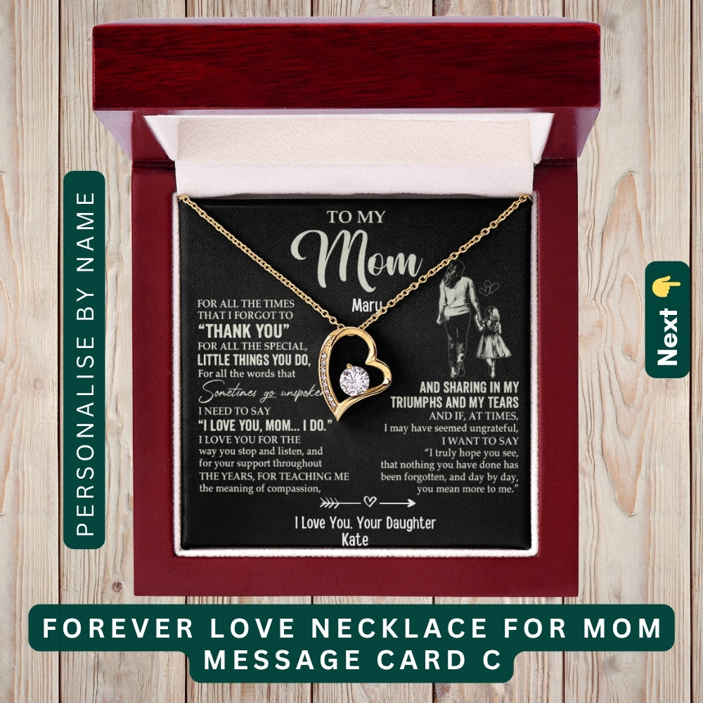 "To My Beloved Mom" – With Endless Love, Necklace With Personalized Message Card