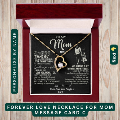 "To My Beloved Mom" – With Endless Love, Necklace With Personalized Message Card