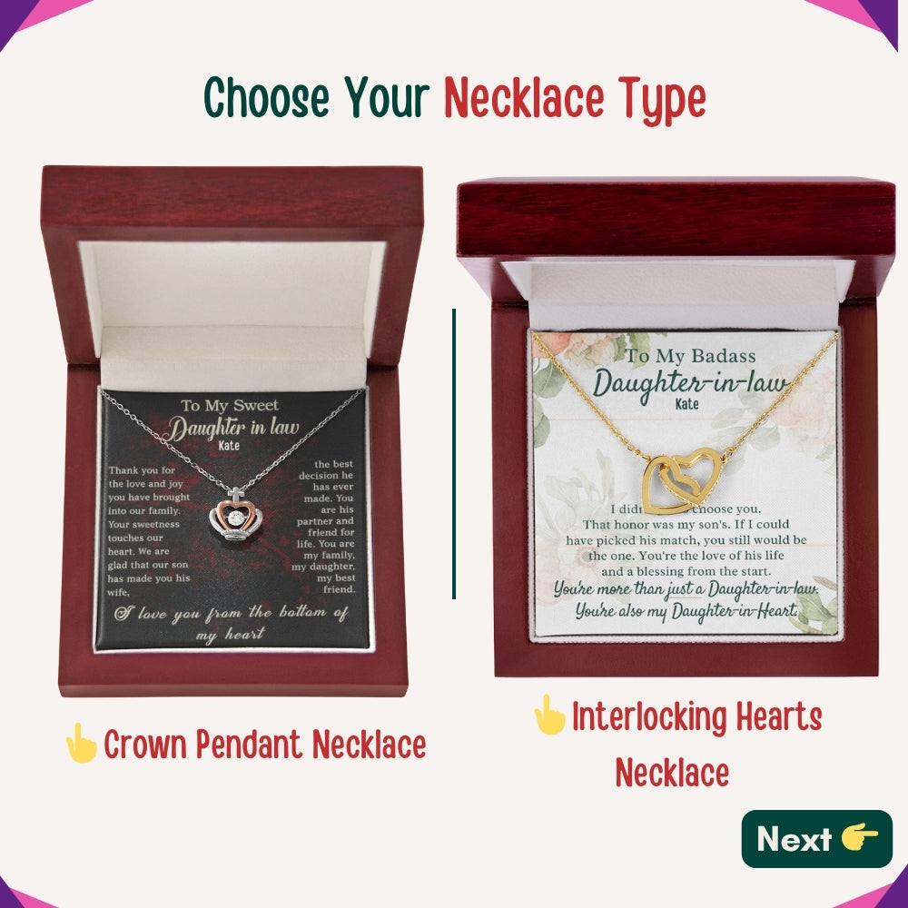 "To my Daughter,GrandDaughter,Daughter In Law" - You Are My Heart and My Happiness, Necklace With Personalized Message Cards.