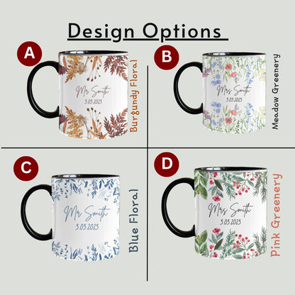 Personalised Wedding gift Mr & Mrs Bride Groom Just Married Gift Mug Greenery Wreath Gift set Ceramic Mug Tea mug coffee Mug Gift mug