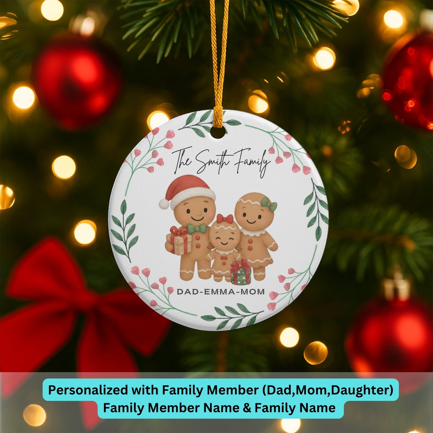 Personalized Family Ornament, Christmas Gift For Family, Family With Names,Christmas Ornament, Custom Family Gift, Custom Gingerbread Family