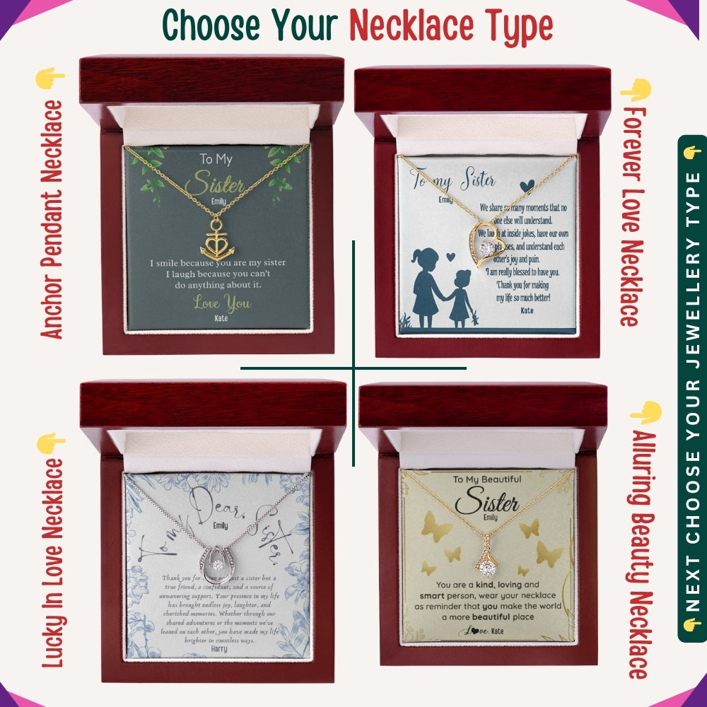 To My Incredible Sister" – Thank You for Always Being There, Necklace With Message Card