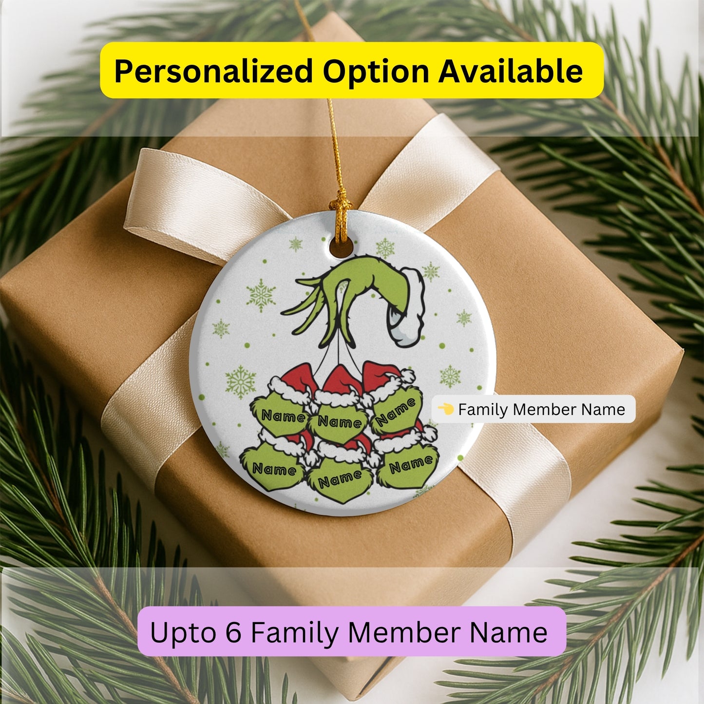 Personalized Family Ornament, Christmas Gift For Family, Family With Names, Christmas Ornament, Custom Family Gift, Grinch Ornament