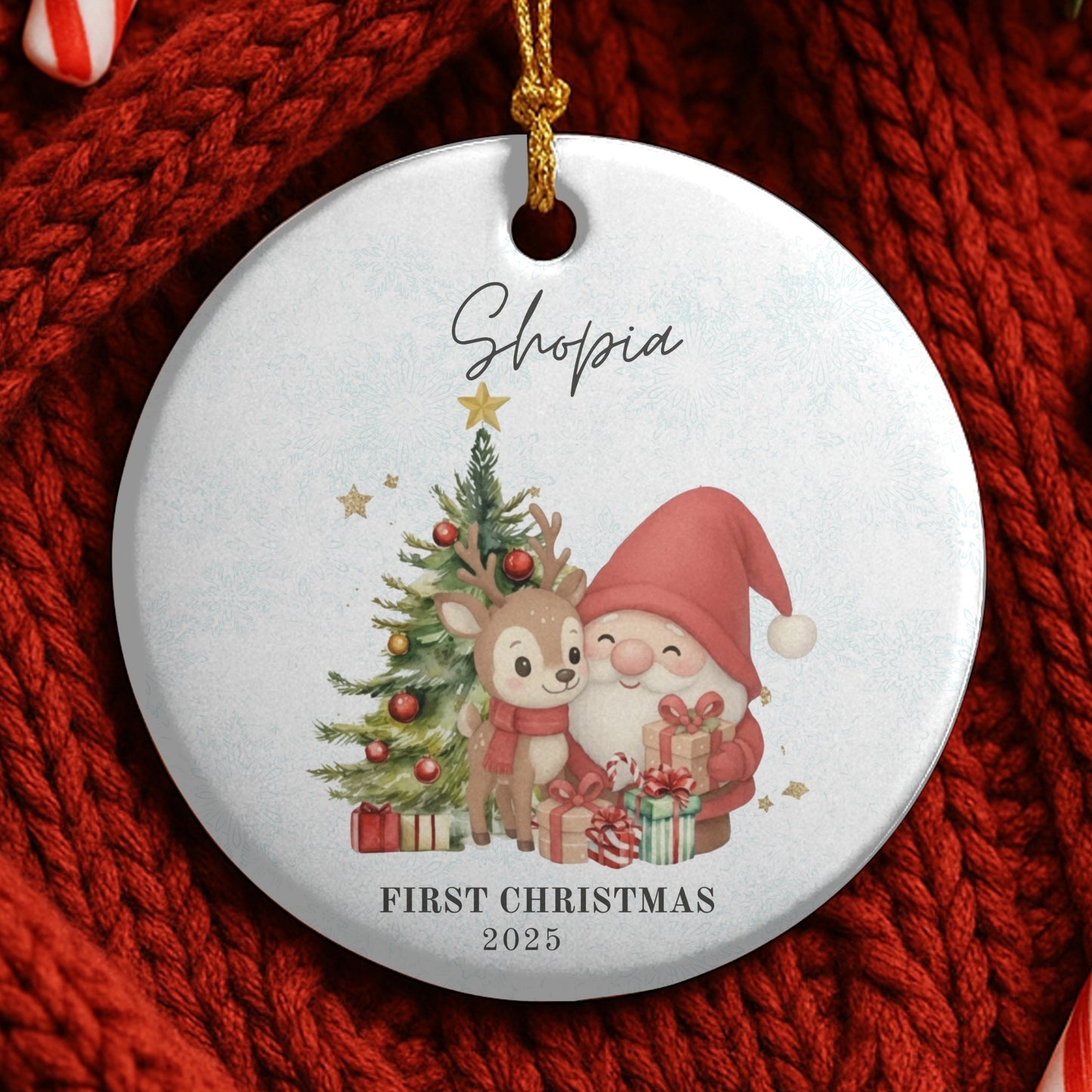 Baby's First Christmas Decoration| Personalised Baby's 1st Christmas Scene Decoration | Keepsake Christmas Bauble Gift Ceramic Ornament