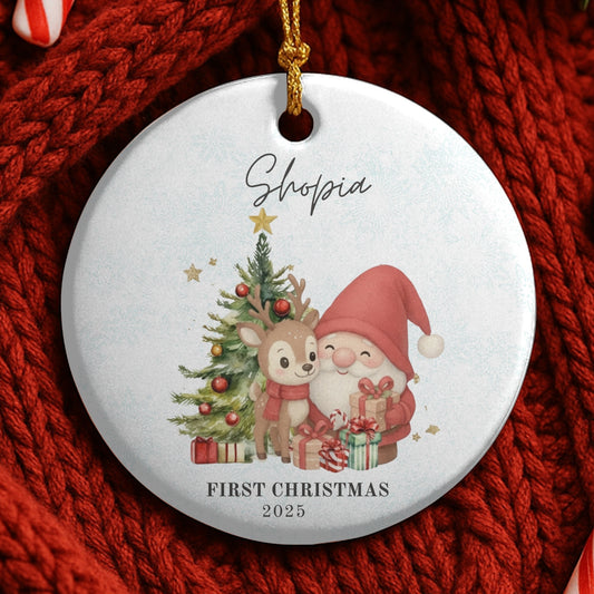 Baby's First Christmas Decoration| Personalised Baby's 1st Christmas Scene Decoration | Keepsake Christmas Bauble Gift Ceramic Ornament