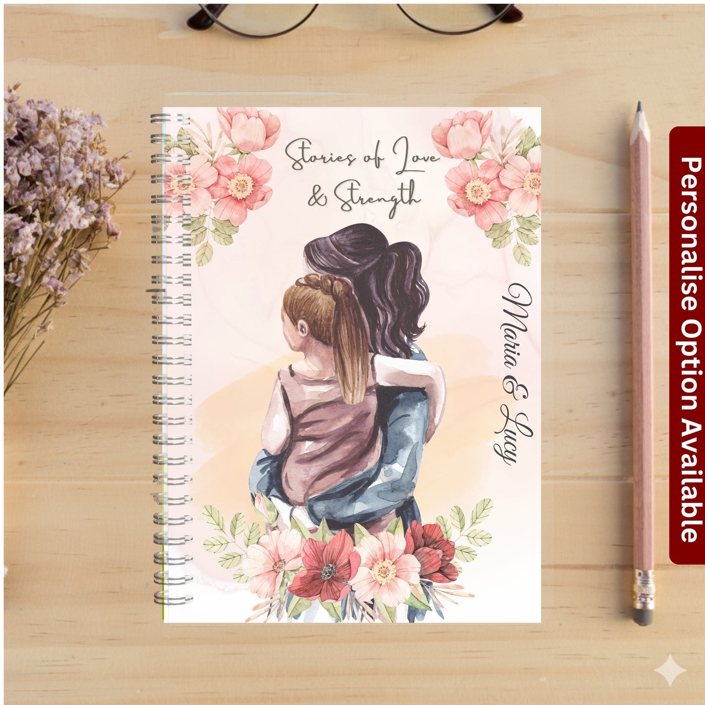 Personalized Spiral Notebook, Custom Name Journal, Floral Diary, Gratitude Journal, Personalized Gift for Daughter Niece or Cousin