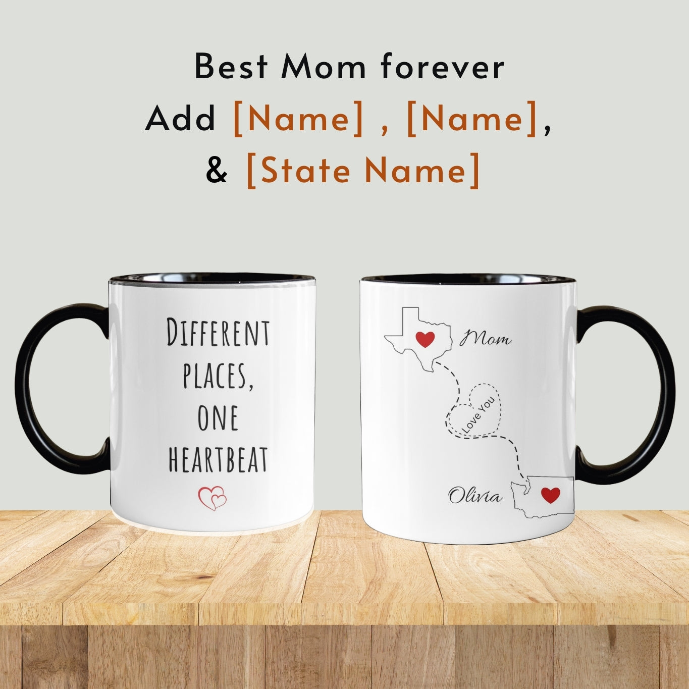Long Distance Mom Mug, Personalized State to State Coffee Cup, Custom Long Distance Mom Gift for Mom from Daughter, Mothers Day Gift