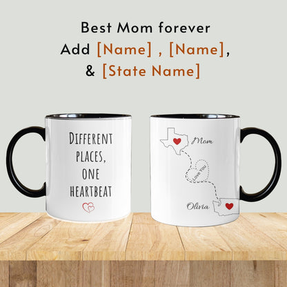 Long Distance Mom Mug, Personalized State to State Coffee Cup, Custom Long Distance Mom Gift for Mom from Daughter, Mothers Day Gift