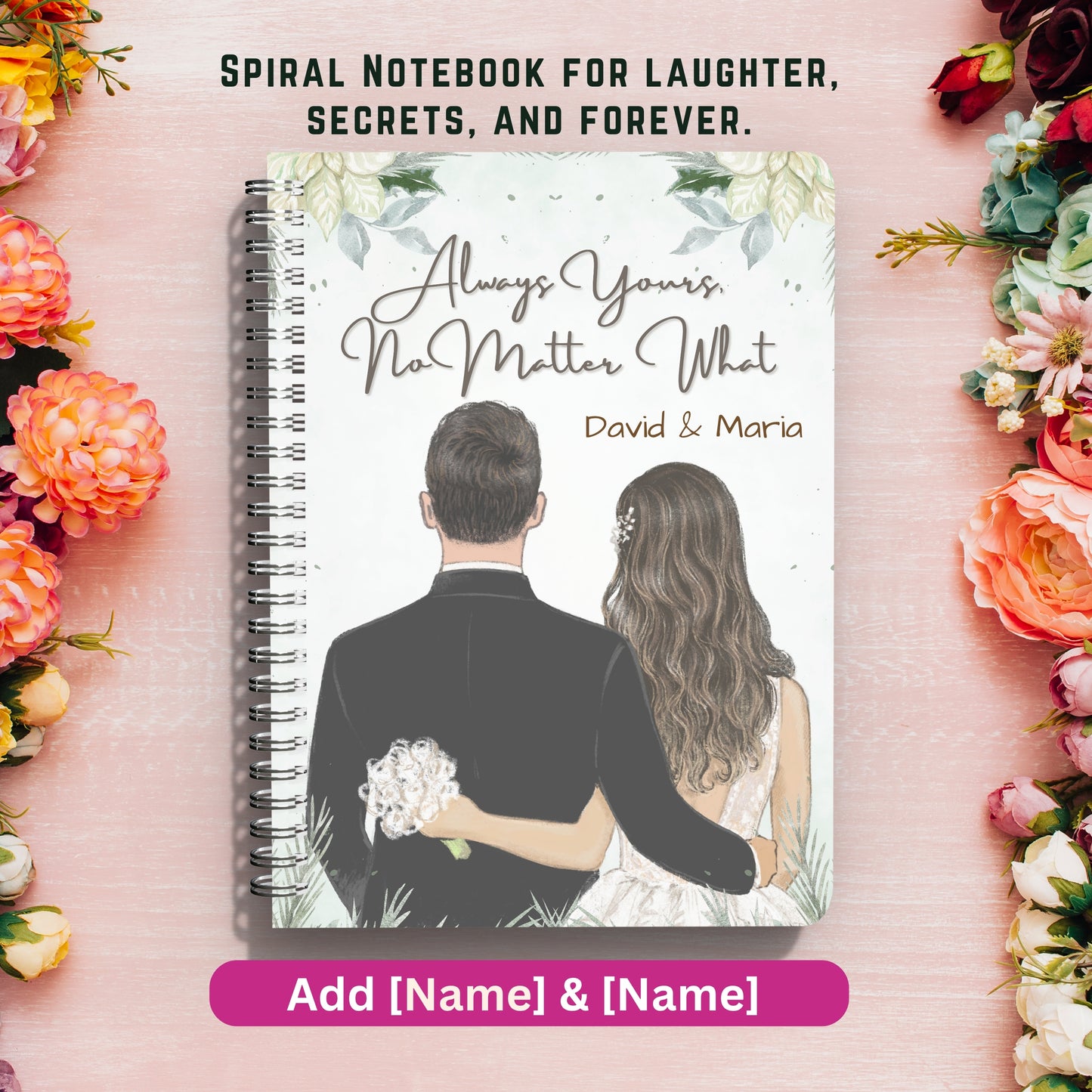 Custom Couple’s Spiral Notebook – Personalized Name Journal,Valentine’s Day Gift for Husband Wife,Wedding Engagement Anniversary Memory Book