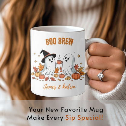 Couple Halloween Mug, Boo Brew Ceramic Mug, Custom Couple Boo Mug, Couple Halloween Cup, Anniversary Gift, Couple Gifts, Fall Mug